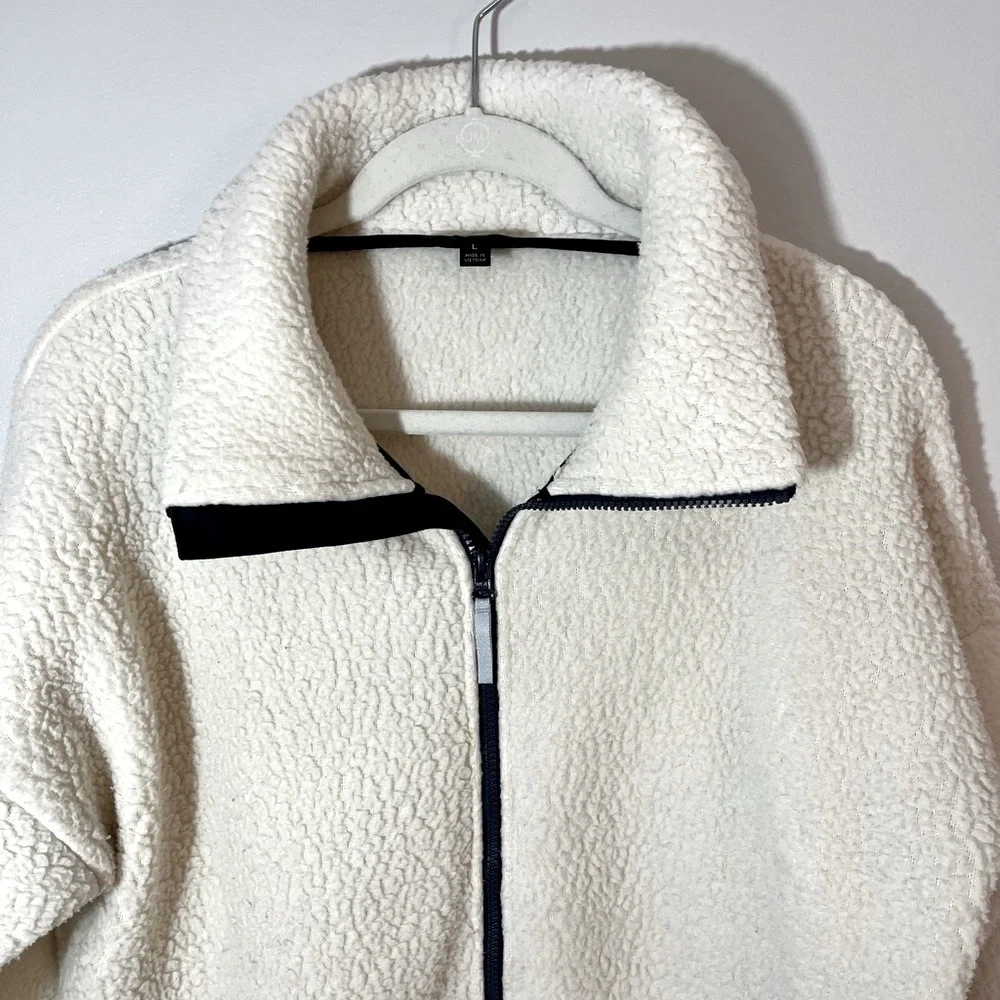 J Crew Women’s Cream Fleece Sherpa Teddy Polartech Jacket Size Large